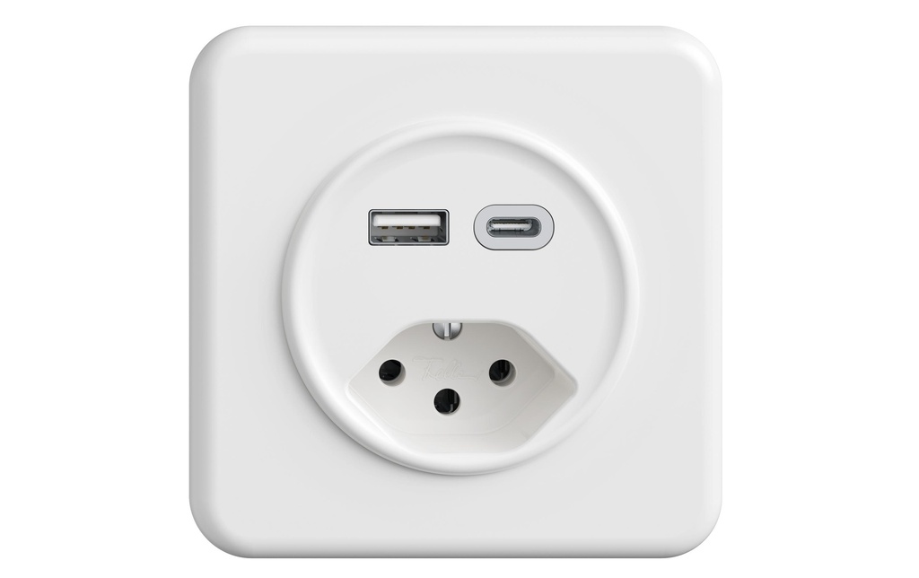 Feller STANDARDdue Prise de courant standard 1xUSB A,1xUSB C 3 A, 15 W Blanc