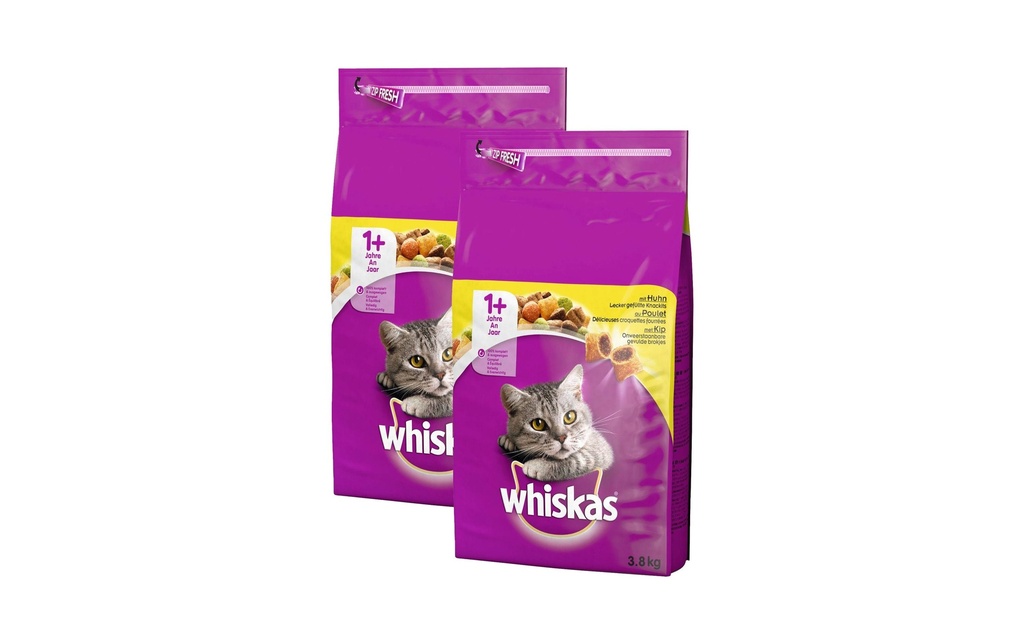Whiskas Alimentation sèche Adulte Poulet, 2 x 3.8 kg