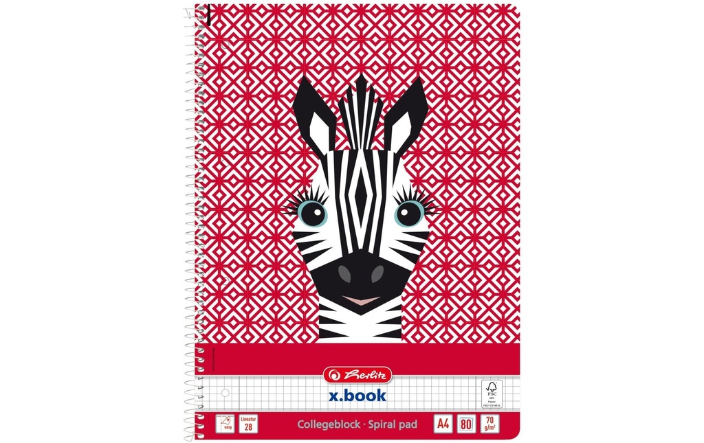 Herlitz Bloc-notes Cute Zebra A4 80 feuilles quadrillées