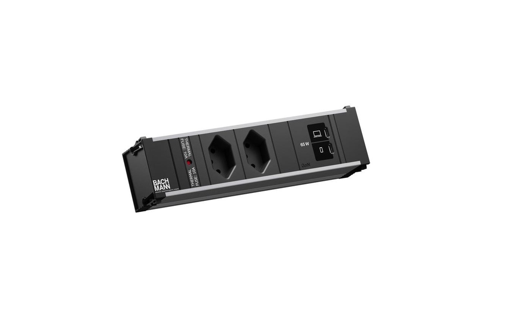 Bachmann Bloc multiprises d’encastrement CONI S 2xT13 1xUSB C/C 65W 0.2m noir