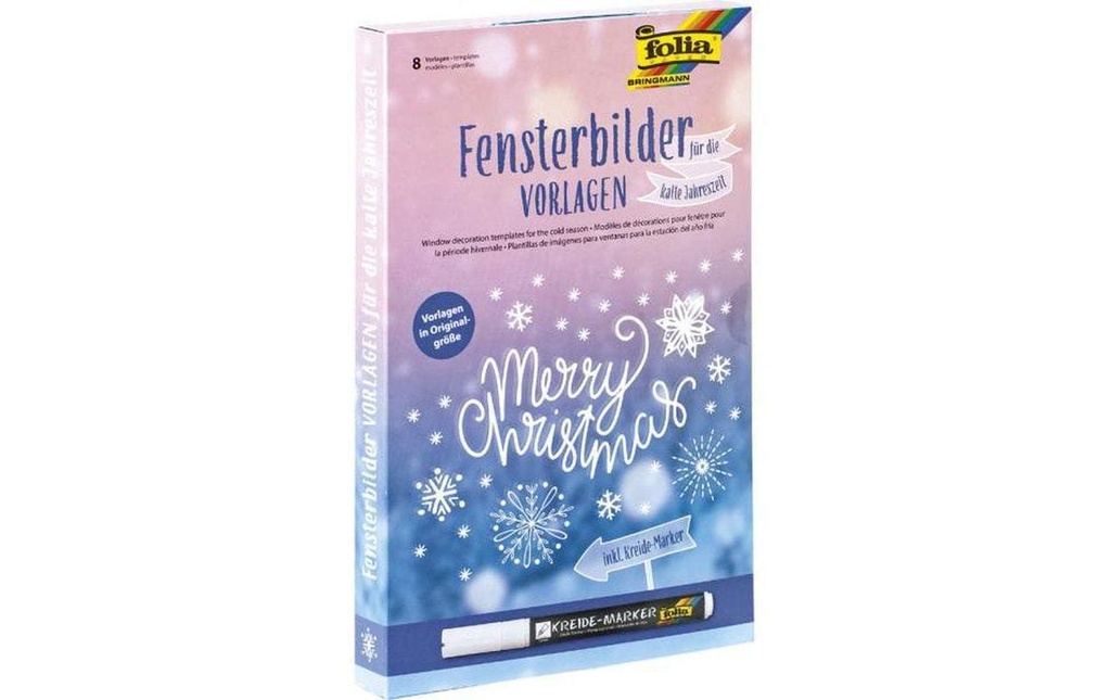 Folia Image pour fenêtre Merry Christmas Gabarit et marqueur à craie
