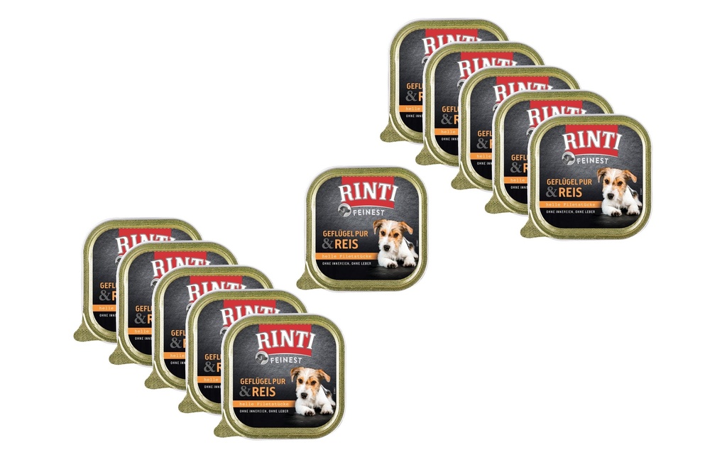 Rinti Alimentation humide Feinest Volaille pure & riz, 11 x 150 g