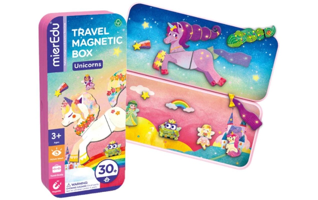 mierEdu Jeux d’enfant Boîte de jeu magnétique de voyage – Licorne