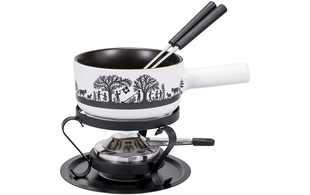 Kadastar Service à fondue au fromage Bénichon de montagne E16 5 Pièce/s, Noir/Blanc