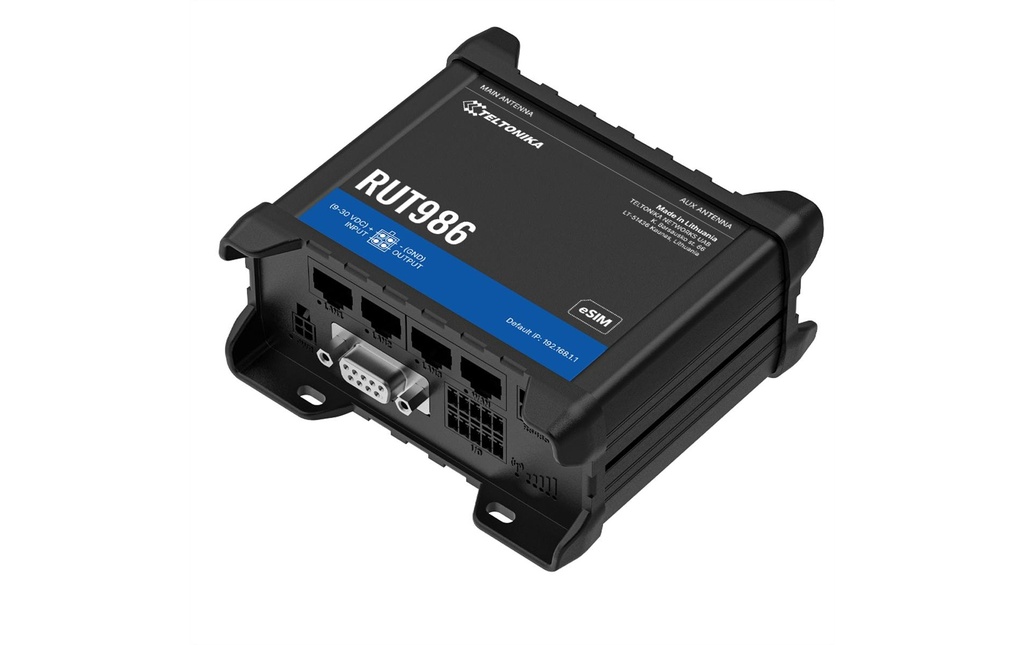 Teltonika RUT986 Routeur CAT4 LTE Dual SIM eSIM RS232 RS485 noir