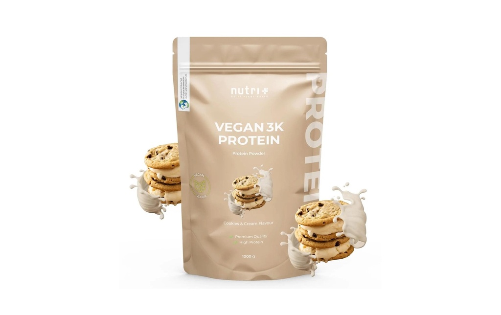 Nutri+ Poudre Protéine 3K végétalienne Cookie/Crème 1000 g