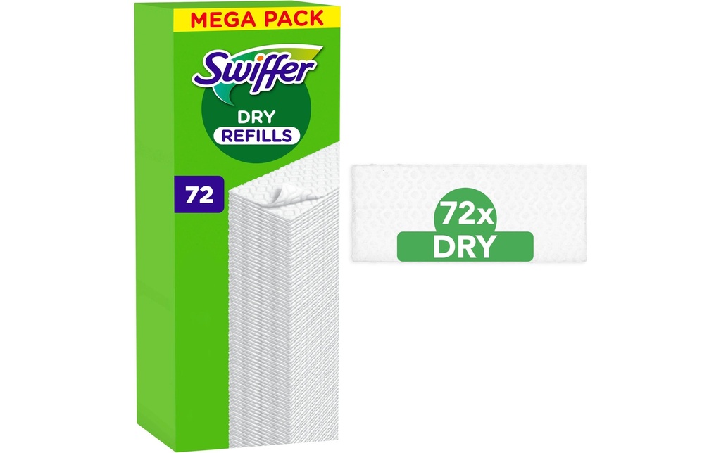Swiffer Tampon de nettoyage Recharges de lingettes pour sol Dry 72 pièces
