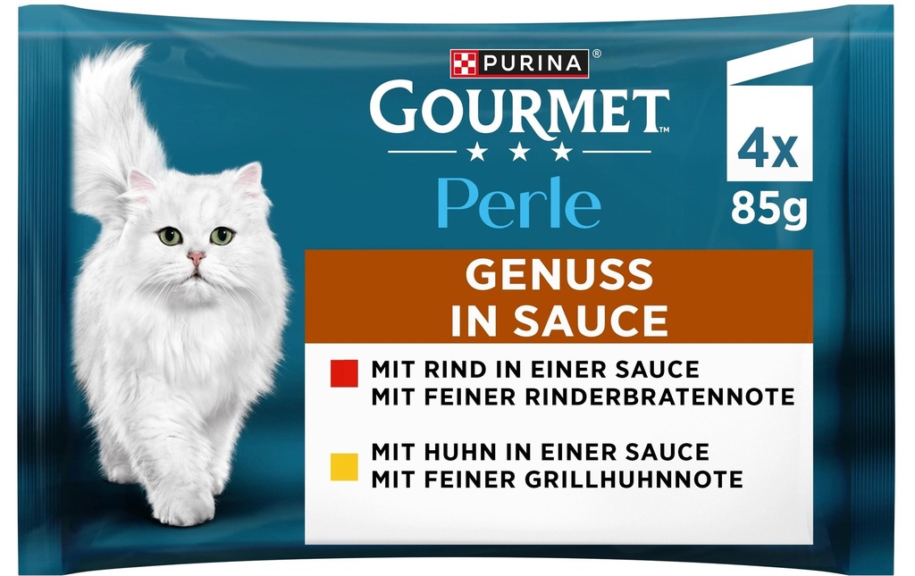 Purina Gourmet Alimentation humide Perle Le plaisir en sauce au poulet et au bœuf 4 x 85 g