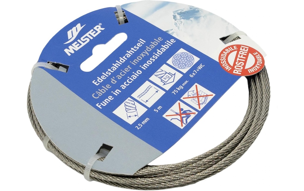Meister Corde Fil d'acier inoxydable 2.5 mm / 5 m