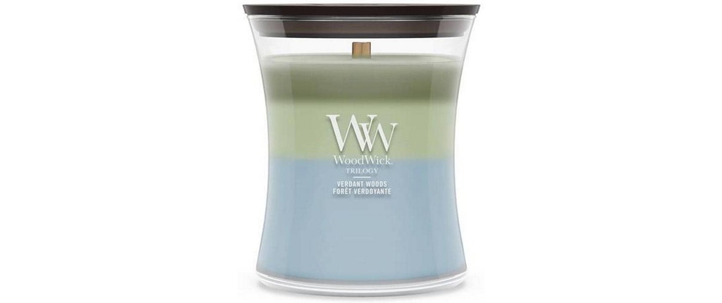 Woodwick Bougie parfumée Verdant Woods Trilogy Medium Jar