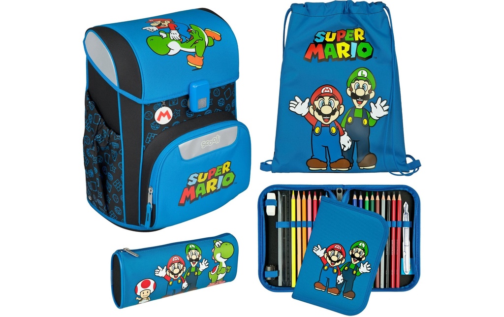 Scooli Ensemble de sacs à dos pour l’école EasyStart Super Mario, 5 pièces