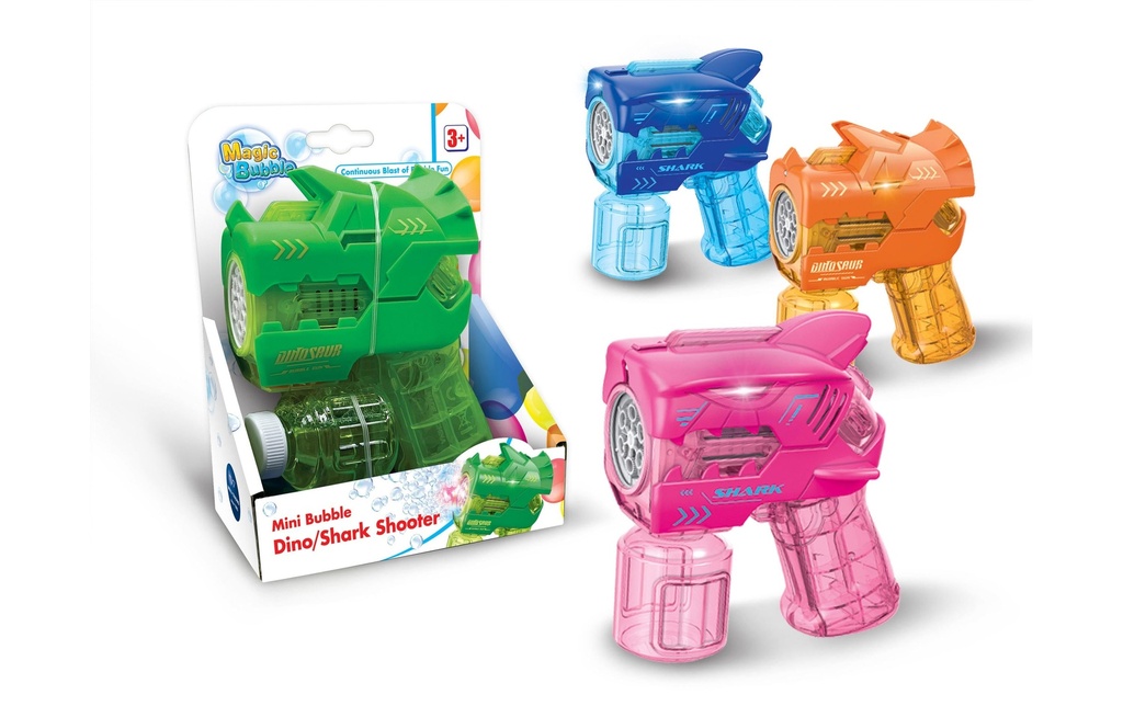 Meili Bulles de savon Magic Bubble Mini Dino/Shark Shooter assorti