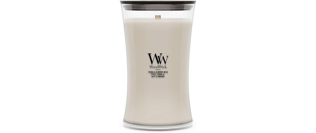 Woodwick Bougie parfumée Tonka & Almond Milk Large Jar