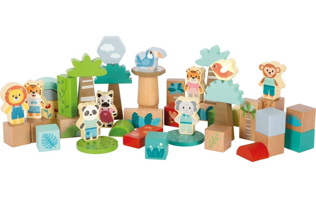 small foot Blocs de construction en bois Jungle Friends 50 pièces