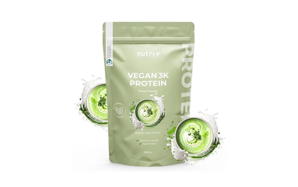 Nutri+ Poudre Protéine 3K végétalienne Matcha 1000 g