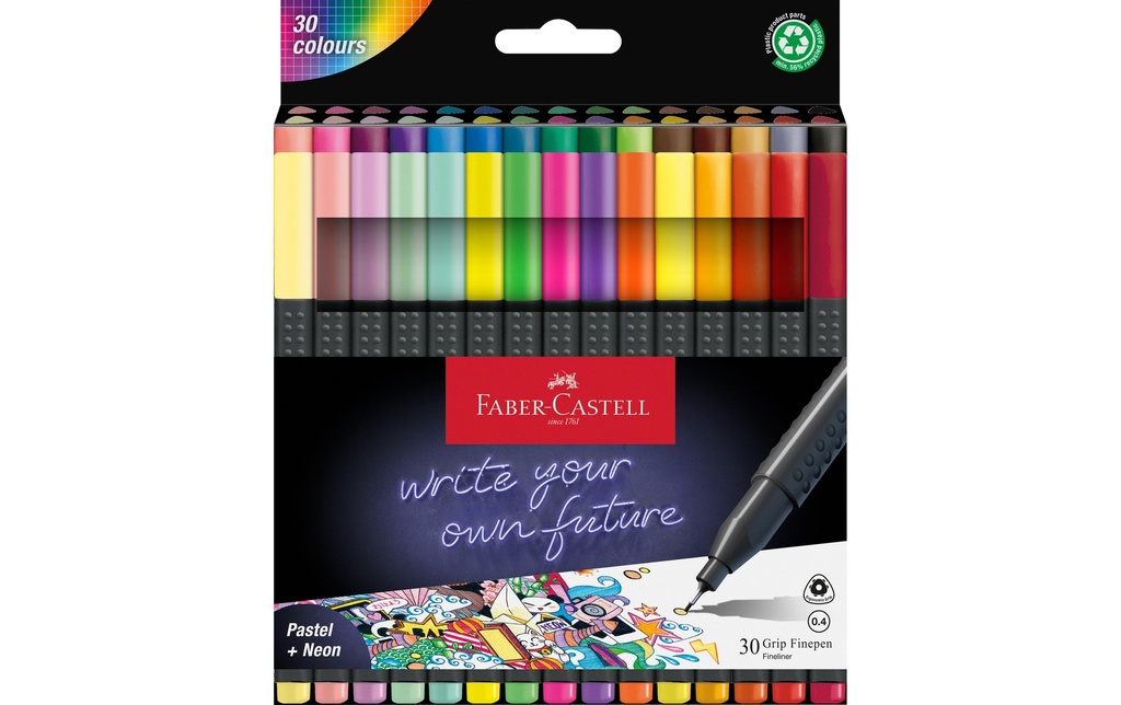 Faber-Castell Fineliner Grip Set 0,4 mm, 30 pièces