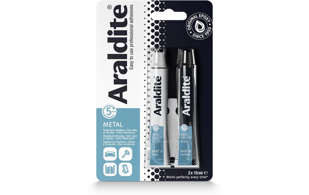 Araldite Colle à deux composants Metal 30 ml, Transparent