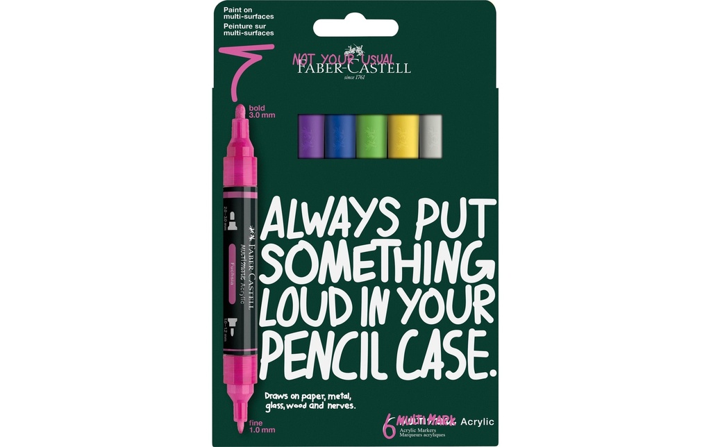 Faber-Castell Marqueur acrylique Multimark Set Vibrant, Double pointe, 6 pcs