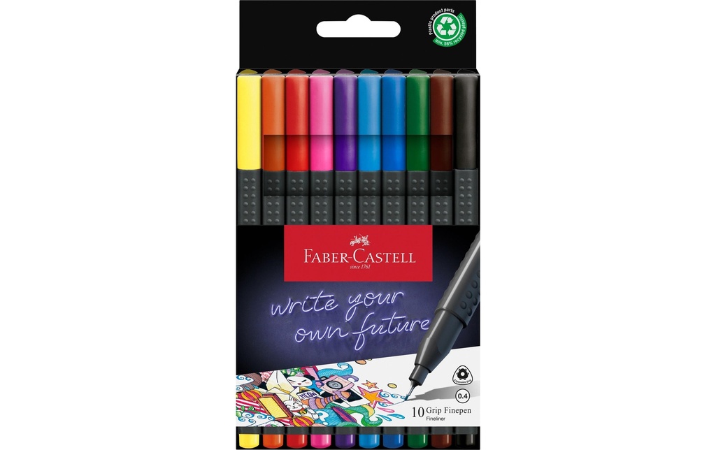 Faber-Castell Fineliner Grip Set 0,4 mm, 10 pièces