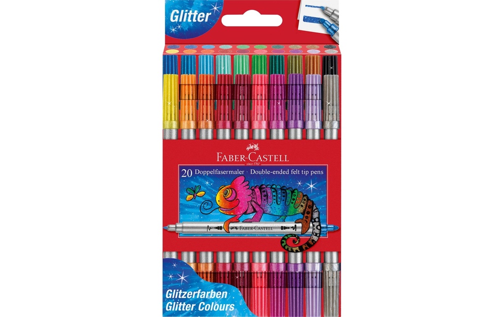 Faber-Castell Crayon feutre Double paillettes Set de 20 pièces, multicolore