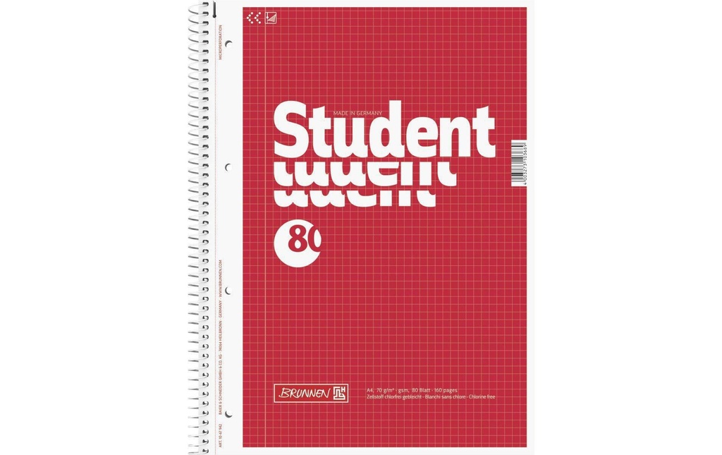 Brunnen Bloc-notes de collège A4  A4, quadrillé, 80 feuilles
