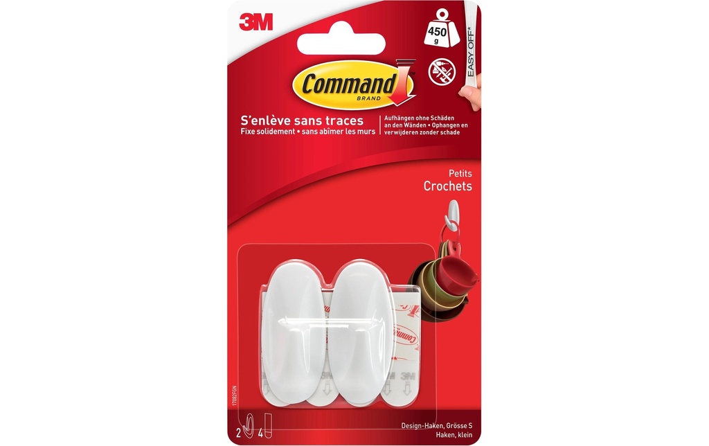 Command Crochet adhésif Petit designer 0.45 kg, Blanc