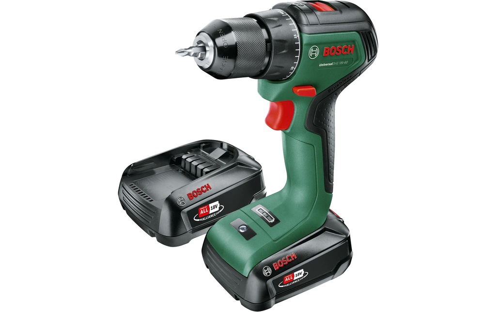 Bosch Perceuse-visseuse sans fil Foret universel 18 V-60 2 batteries de 2.0 Ah