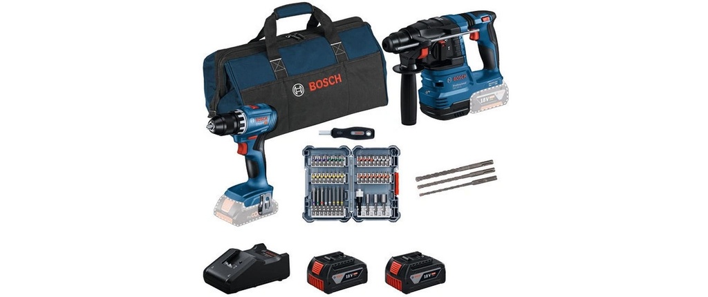 Bosch Professional Set di utensili per batteria GSR 18 V-45 + GBH 18 V-22