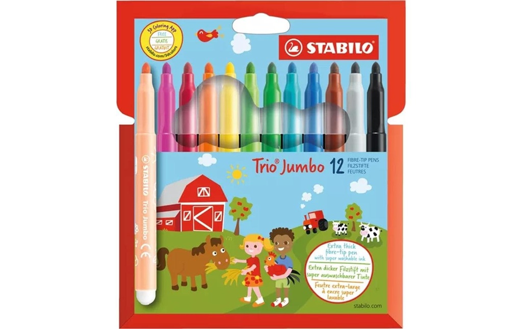 STABILO Trio Jumbo feutre étui de 12 pièces, 3 mm