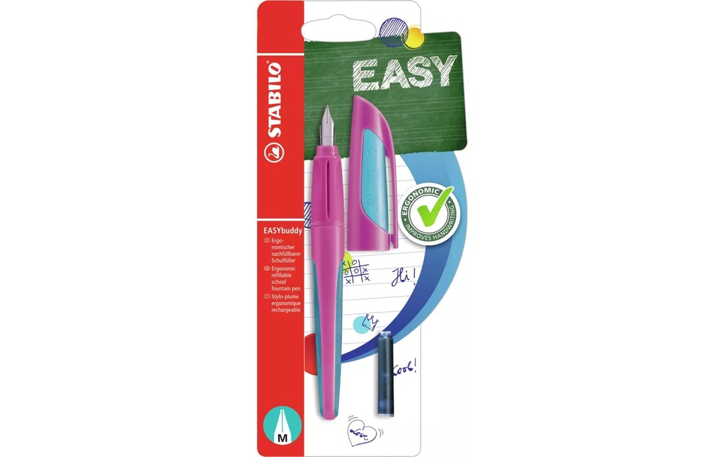 STABILO Stylo-plume scolaire EASYbuddy avec 1 cartouche incluse