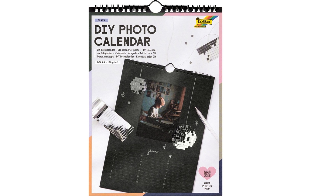 [802023184] Folia Calendrier perpétuel de bricolage A4 noir 190 g/m