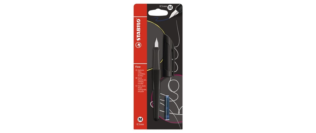 STABILO Stylo-plume ACTIVE noir Bl. Blister, rechargeable