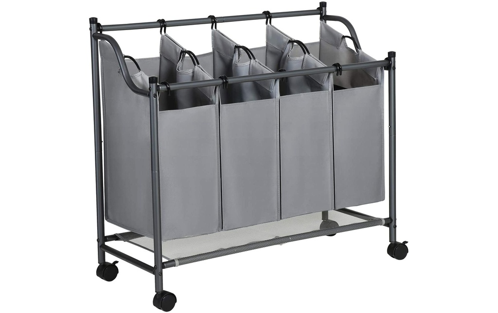 Songmics Corbeille à lessive avec 4 compartiments 120 l, Gris/Anthracite