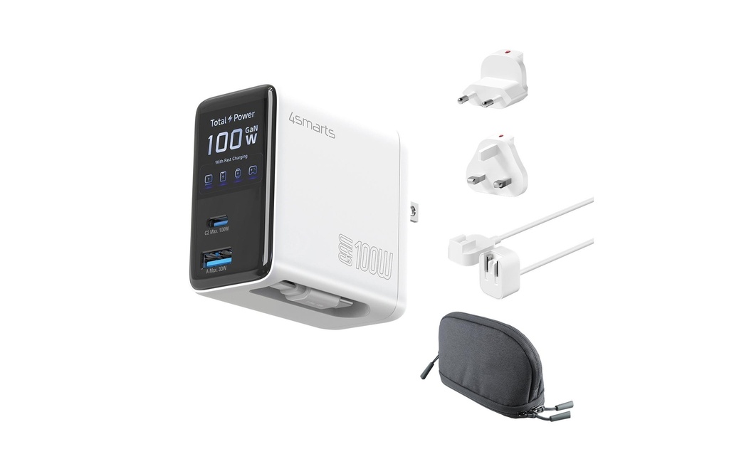 4smarts GaN Flex Screen AI 100W 2 USB-C+1 USB-A Travel