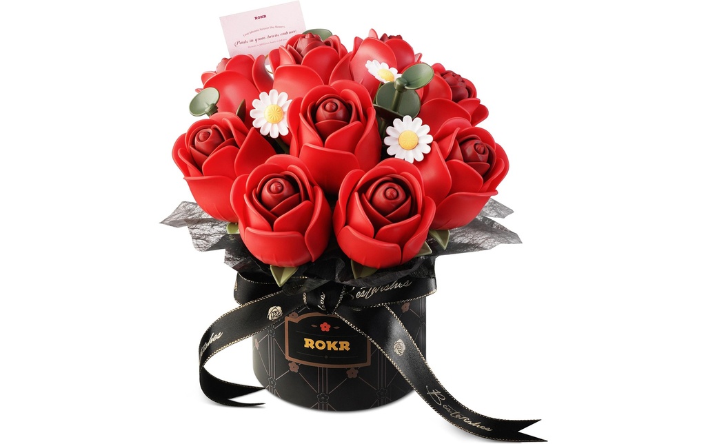 ROKR Kits de montage Red Rose Bouquet Puzzle en bois 3D