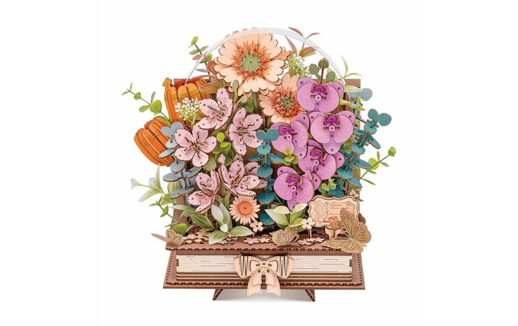 Rolife Kits de montage Wooden Blooming Book Puzzle 3D en bois Diorama 522 pièces