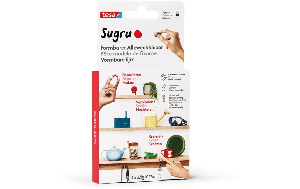 Sugru by Tesa Colle malléable à usage général 3 x 3.5g, noir, blanc & gris