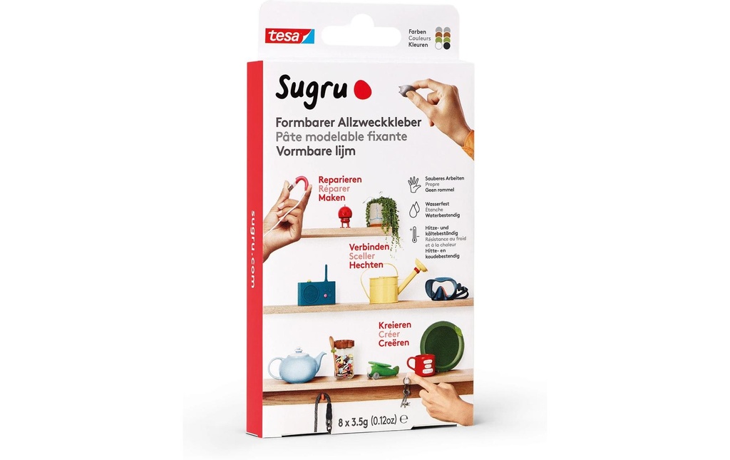 Sugru by Tesa Colle universelle 8 x 3.5 g, noir, blanc, vert, marron & gris