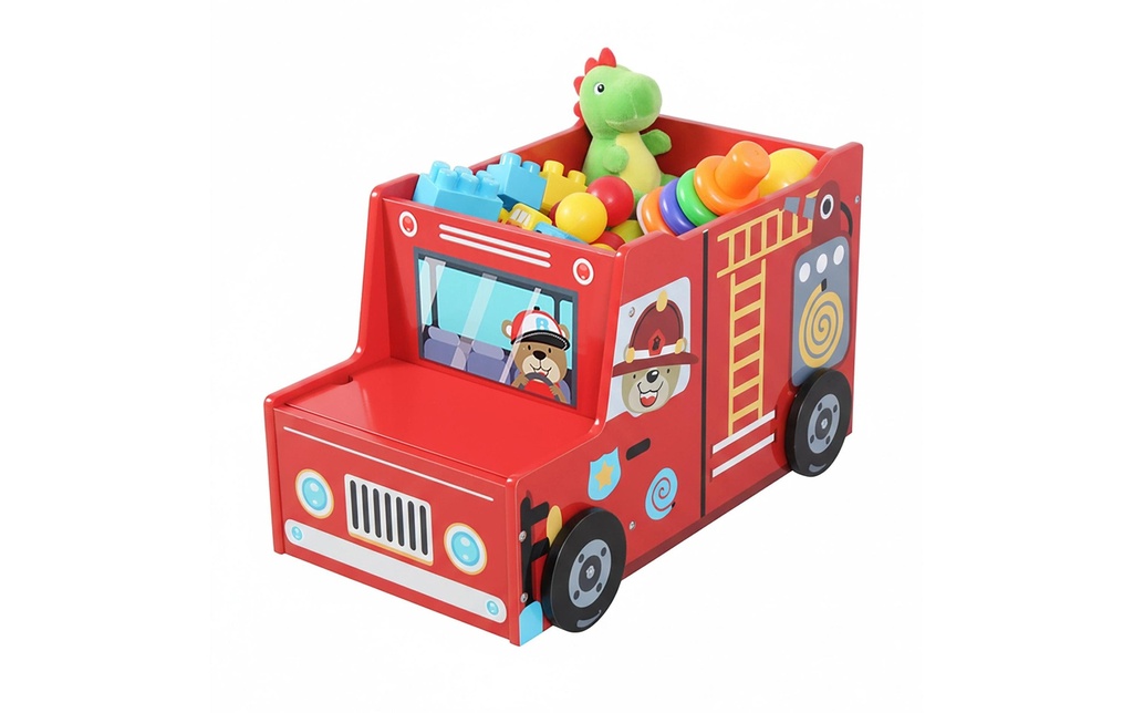 relaxdays Coffre à jouets pour les pompiers, MDF, 34 x 60 x 32 cm, rouge