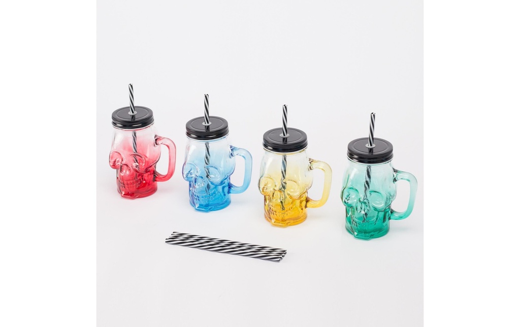 relaxdays Verres tête de mort avec anse 500 ml, 4 pièces
