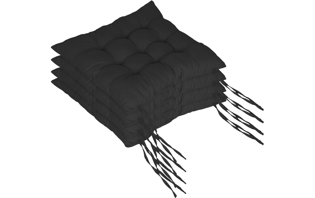 relaxdays Coussin de chaise 40 x 40 cm, noir, 4 pièces