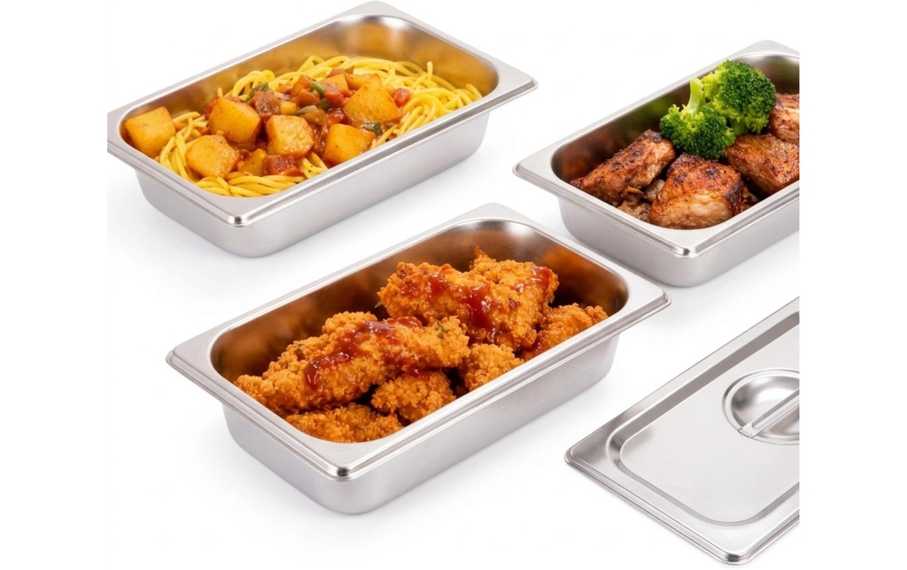 relaxdays Récipients Gastronorm 6.5 x 32.5 x 17.6 cm, argenté