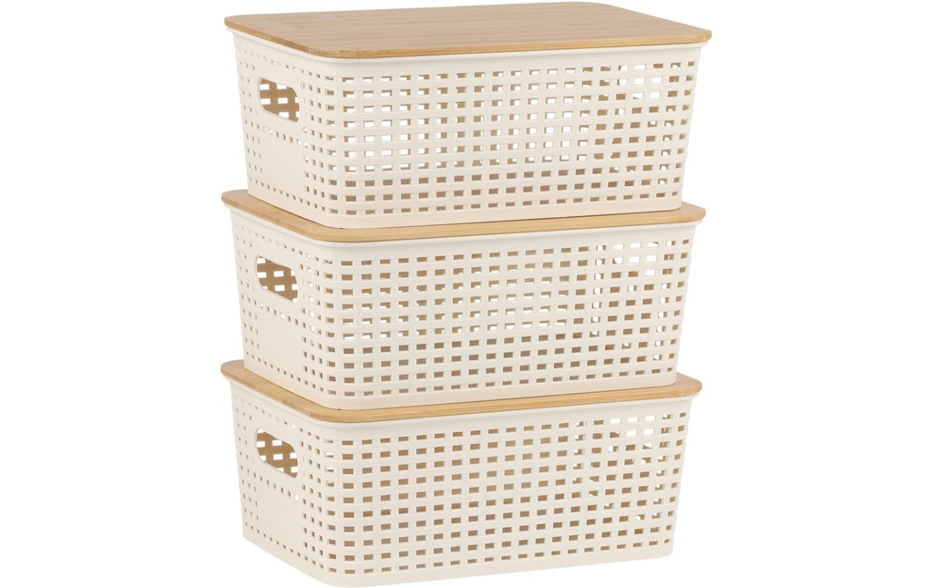 relaxdays Boîte de rangement Set de 3 pièces, blanc