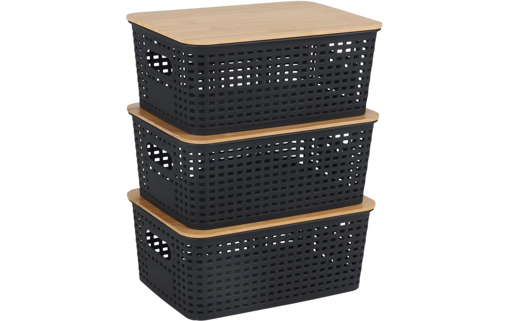 relaxdays Boîte de rangement Set de 3 pièces, noir