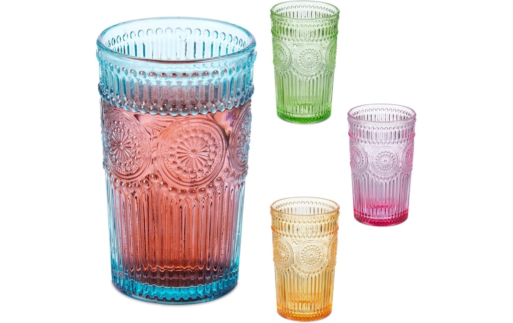 relaxdays Verre Vintage 360 ml, Coloré, 4 pièces