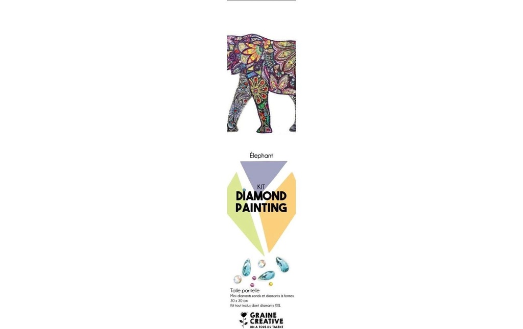 Graine Créative Kits de bricolage Peinture au diamant Éléphant 30 x 30 cm