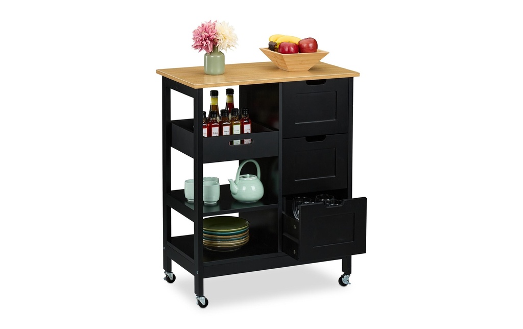 relaxdays Chariot de cuisine 85 x 68.5 x 38.5 cm, noir