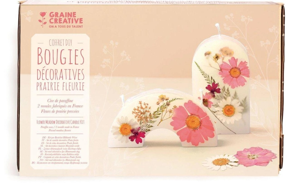 Graine Créative Set de bougies DIY Pré fleuri avec des fleurs séchées