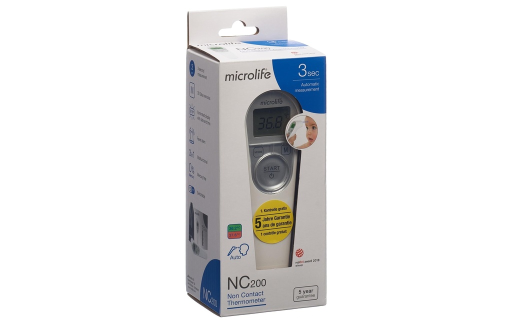microlife Thermomètre médical NC 200 Sans contact, infrarouge, blanc