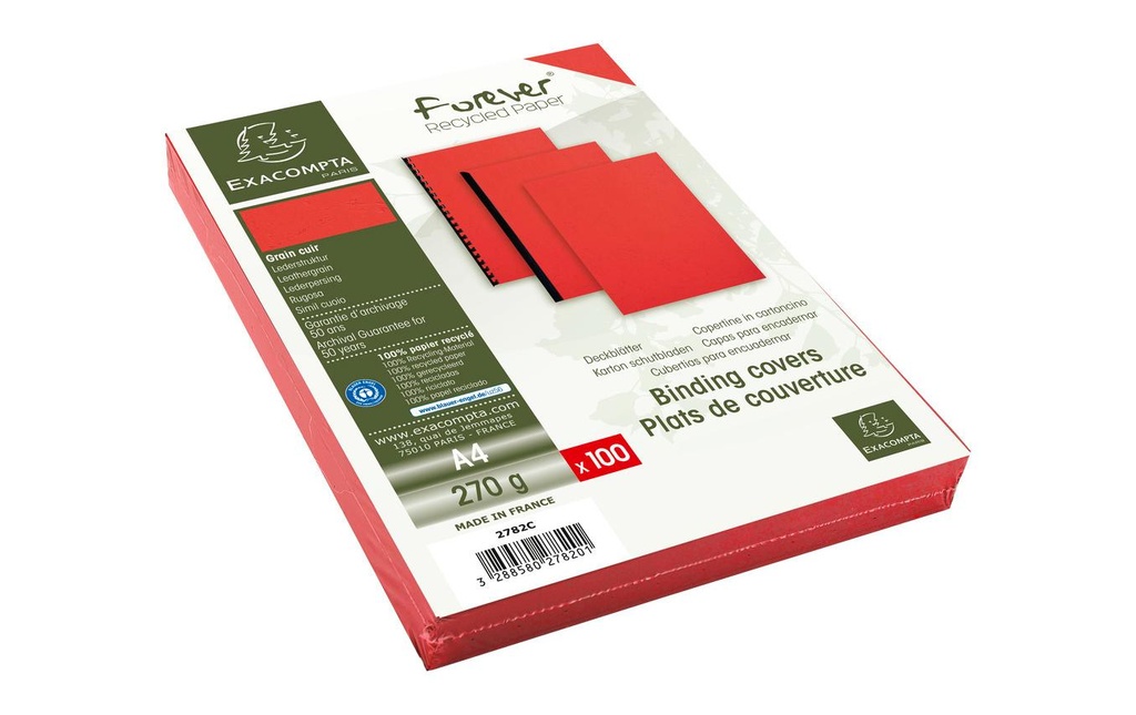 EXACOMPTA Couverture LaetherGrain rouge (100 pces)